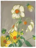 Dahlien vor violettem Grund. Vor 1933 by Emil Nolde, Aquarell auf Japan, sold May 2008