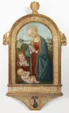 Madonna with Jesus and St. John the Baptist by Master of the Fiesole Epiphany, 2nd half of the 15th century, tempera on wood, gilding, sold Jun 2023