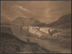 Julius Mařák, Rocky Landscape with a Rider, 1870s, pencil, charcoal, white pastel, paper