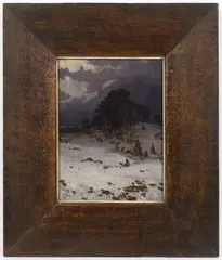Winter Landscape by Jaroslav Panuška, Around 1905, oil on wood, sold Jun 2023