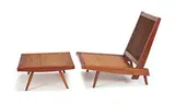 Loose cushion chair and ottoman (2) by George Nakashima, 1958, Walnut and cherry, sold Jun 2018