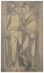 Manuel Hernández Mompó, Untitled (Two Figures), 1955, Wax crayon on paper