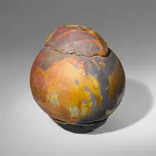 Vase by Paul Soldner, 1968, glazed and raku-fired stoneware, sold Feb 2024
