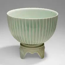 Celadon bowl on stand by Cliff Lee, c. 1992, glazed porcelain, sold Feb 2024