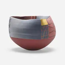 Thomas Hoadley, Nerikomi bowl, colored porcelain, gold leaf