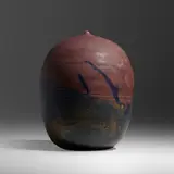 Untitled (with rattle) by Toshiko Takaezu, c. 1995, anagama-fired stoneware, sold Feb 2024