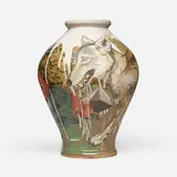 Bryan Burk and Tony Marsh, Untitled (wolf vase), 2021, hand-decorated and glazed stoneware