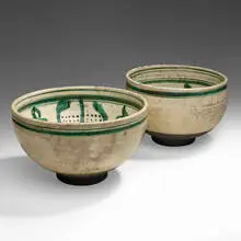 Early bowls, set of two by Wayne Higby, raku-fired glazed earthenware, sold Feb 2024