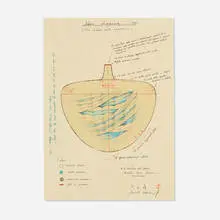Yoichi Ohira, Vaso "Laguna" preparatory drawing, 1998, ink and watercolor on paper