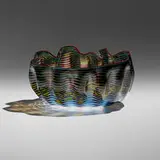 Cerulean Blue Macchia with Crimson Lip Wrap by Dale Chihuly, 1987, hand-blown glass, sold Feb 2024