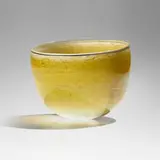 Golden Yellow Basket with Brown Lip Wrap by Dale Chihuly, 1978, hand-blown glass, sold Feb 2024