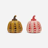 Pumpkins, set of two by Yayoi Kusama, 2015, lacquered resin, sold Feb 2024