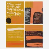 Four works from Words of Ugo Betti by Corita Kent, 1965, screenprint in colors on Pellon, sold Feb 2024