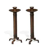 The Roycrofters, tall strap-form candlesticks, pair