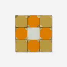 mirror for Textiles & Objects by Alexander Girard, c. 1961, fabric over wood, mirrored glass, brass, sold Sep 2018
