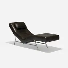 Fred chaise lounge, model 1231-400 by Milo Baughman, c. 1970, leather, enameled steel, sold Sep 2018