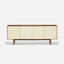 cabinet, model 541 by Florence Knoll, 1952 / 1974, walnut, lacquered wood, chrome-plated brass, sold Sep 2018