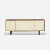 Florence Knoll, cabinet, model 541, 1952 / 1974, walnut, lacquered wood, chrome-plated brass