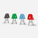 DSRs, set of four by Charles and Ray Eames, molded fiberglass, zinc-plated steel, rubber, plastic, sold Sep 2018