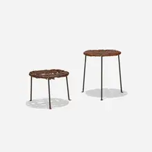 stools, set of two by Lila Swift and Donald Monell, c. 1955, wrought iron, leather, sold Sep 2018
