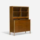 Paul McCobb, cabinet, c. 1953, walnut, glass, brass, aluminum