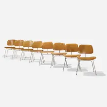 DCMs, set of eight by Charles and Ray Eames, 1946, molded ash plywood, chrome-plated steel, rubber, sold Sep 2018