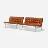 Erwine & Estelle Laverne, settees, pair, 1953, chrome-plated steel, leather