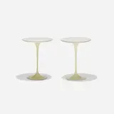 Tulip occasional tables model 163M, pair by Eero Saarinen, 1957, laminate over lacquered wood, enameled steel, enameled aluminum, sold Sep 2018