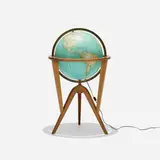 Edward Wormley, Cosmopolitan Globe, 1953, walnut, brass, printed paper over plastic