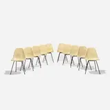 DSXs, set of ten by Charles and Ray Eames, 1950, molded fiberglass, enameled steel, rubber, plastic, sold Sep 2018