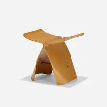Butterfly stool by Sori Yanagi, birch, brass, sold Sep 2018