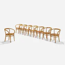 209 armchairs, set of eight by Gebrüder Thonet, beech, cane, sold Sep 2018