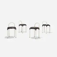 Anna Castelli, stools model 4823, set of four, 1979, molded plastic, enameled steel, vinyl