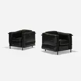 LC2 chairs, pair by Pierre Jeanneret, leather, enameled steel, sold Sep 2018