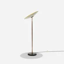 Giuseppe Ostuni, floor lamp, c. 1956, brass, marble, enameled aluminum, glass