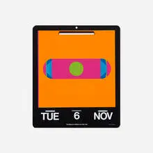 Dan Reisinger, perpetual wall calendar, 1987, plastic, enameled aluminum