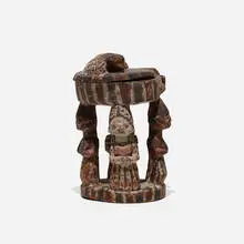 Yoruba, Divination bowl with lid, carved and painted wood