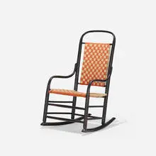 Shaker, rocking chair, lacquered wood, upholstery