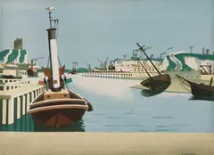 Edward Wadsworth, Untitled, Edward Wadsworth ARA (1889-1949) Imaginary Harbour lithograph in colours