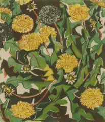 William Edward Greengrass, Untitled, William Edward Greengrass (1892-1971) 'Dandelions' linocut
