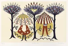 Wendy Bray, Untitled, Wendy Bray (20th century) 'Umbrellas 1951' lithograph in colours