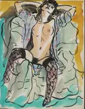 Edward Piper, Untitled, Edward Piper (1938-1990) Reclining nude in a kimono watercolour 60.5 x 44.5cm .