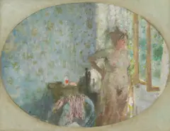 Untitled by Bernard Dunstan, oil on board, sold Apr 2021