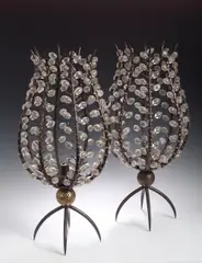 André Dubreuil, A pair of 'Fleur' iron and glass Candlestands,, A pair of 'Fleur' iron and glass Candlestands,