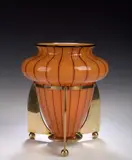Loetz, A brass mounted glass vase designed by Michael Powolny,, A brass mounted glass vase designed by Michael Powolny,