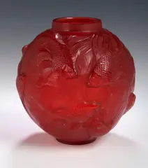 René Lalique, A "Formose" red glass vase,, A "Formose" red glass vase,