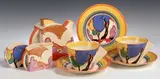 Clarice Cliff, A 'Blue Autumn' Bon Jour tea set for two,