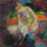 Franz Nölken, Sitzender Akt beim Ankleiden, 1908, Öl auf Leinwand. Doubliert