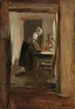 Max Liebermann, Interieur mit bügelnder Frau und Kind