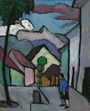 Gabriele Münter, Hauptstrasse (mit Mann), 1934, Öl auf Karton
